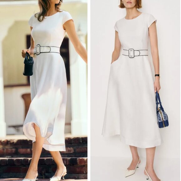 EUC Reformation Felipe Belted Linen Midi Dress White French Elegant Wedding - Picture 1 of 9